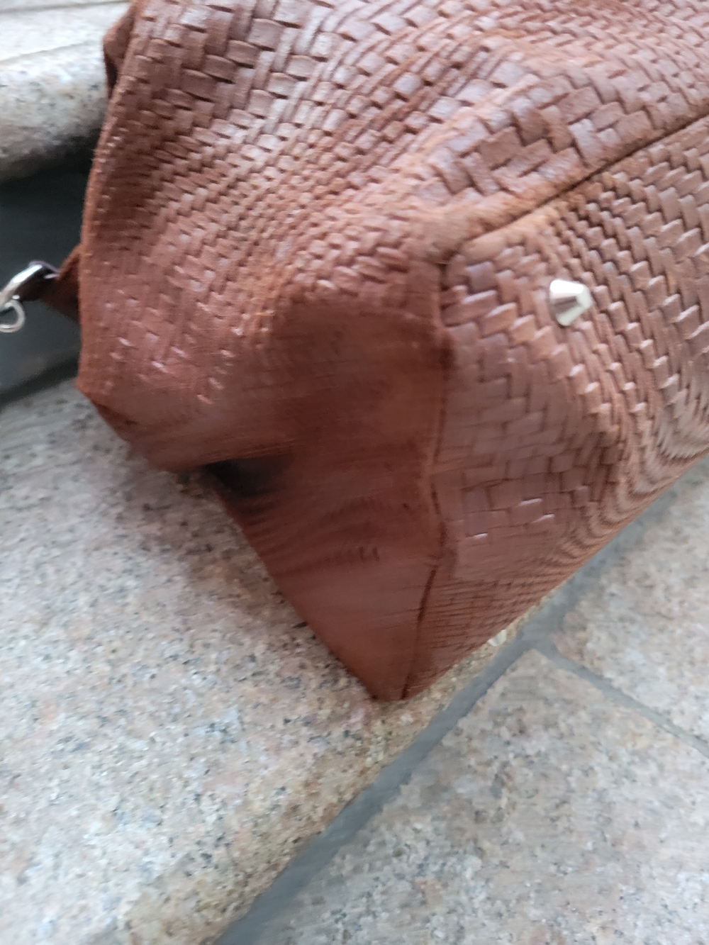 Italian Tulipani Woven Leather Satchel Shoulder Bag Brown Large Made in Italy - Picture 10 of 14